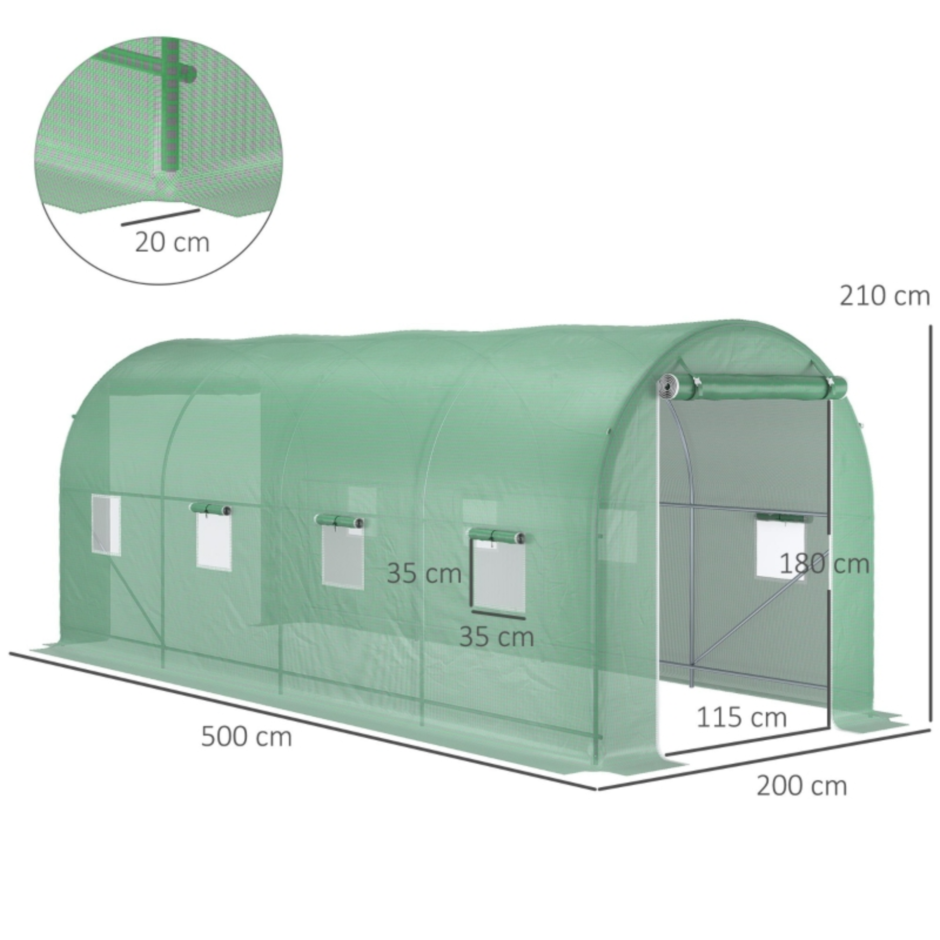 Tunnelkas XL 500x200x200 cm groen als tuinkas en kweekkas