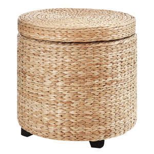 Ronde hocker met opbergruimte en afneembare deksel – stro rotan – Ø43×43 cm voor stijlvol en praktisch interieurgebruik