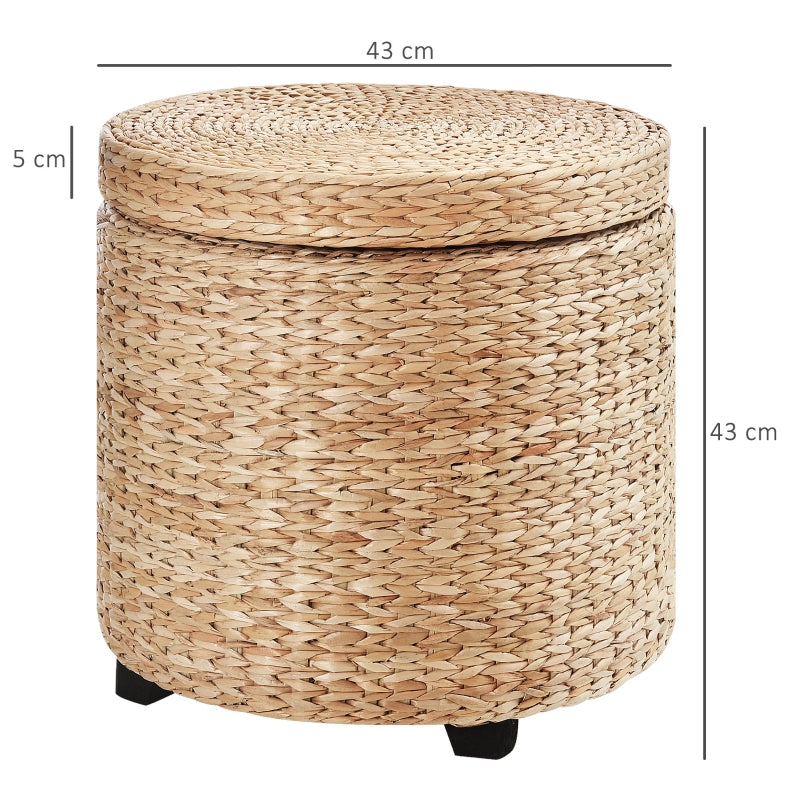 Ronde hocker met opbergruimte en afneembare deksel – stro rotan – Ø43×43 cm