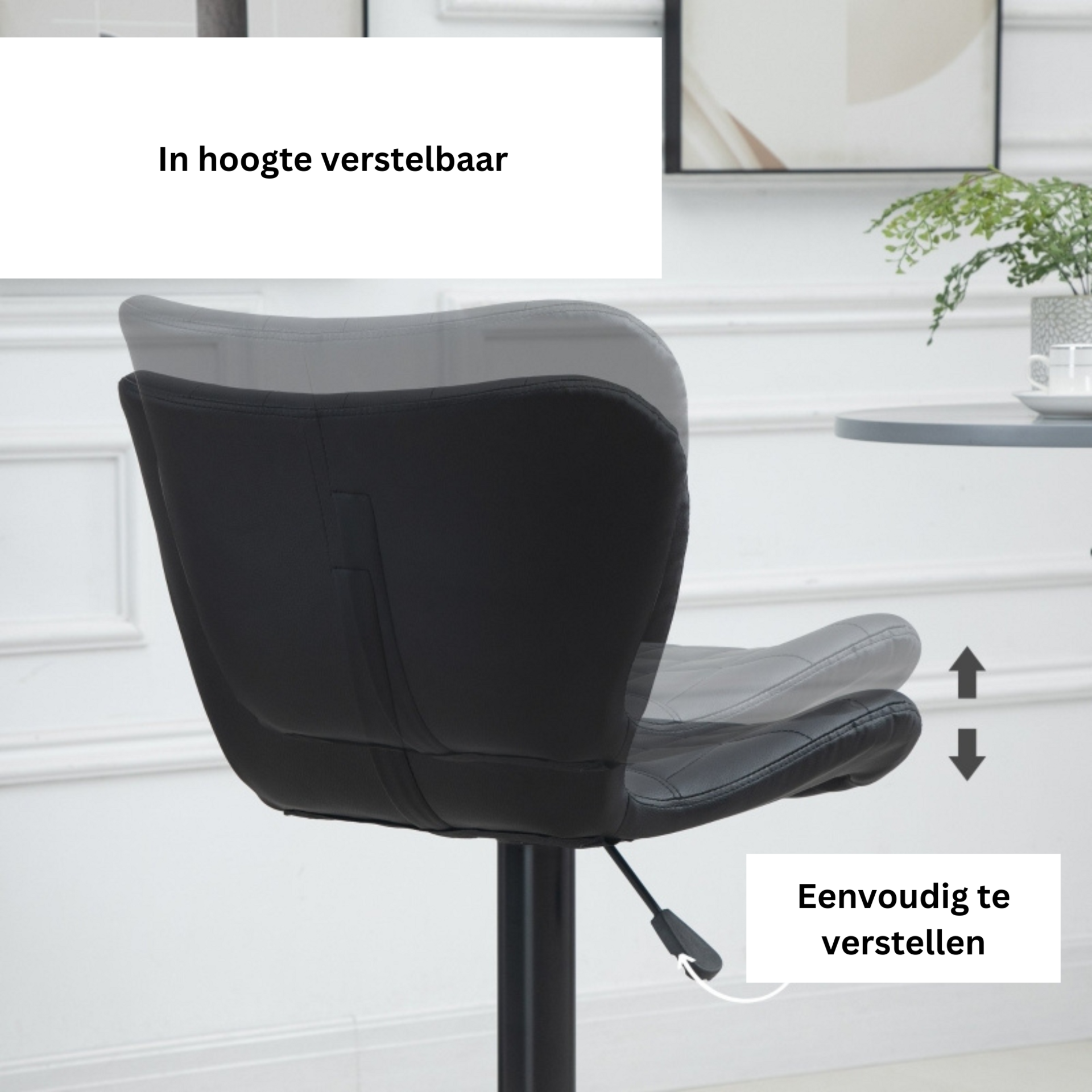 Set van 2 verstelbare barkrukken in zwart kunstleer – 47×56×89-109 cm