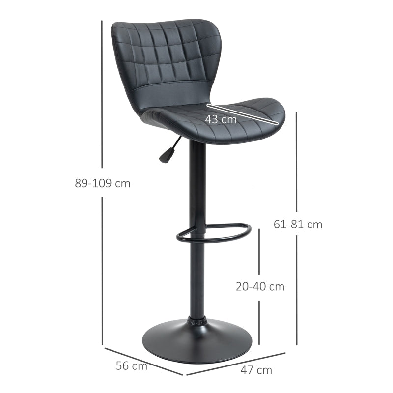 Set van 2 verstelbare barkrukken in zwart kunstleer – 47×56×89-109 cm
