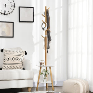 Staande kapstok met 8 haken en stabiele voet – naturel/wit – 40×40×171 cm met Scandinavisch design en praktische opbergruimte