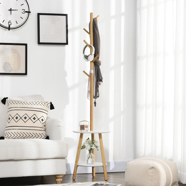 Staande kapstok met 8 haken en stabiele voet – naturel/wit – 40×40×171 cm