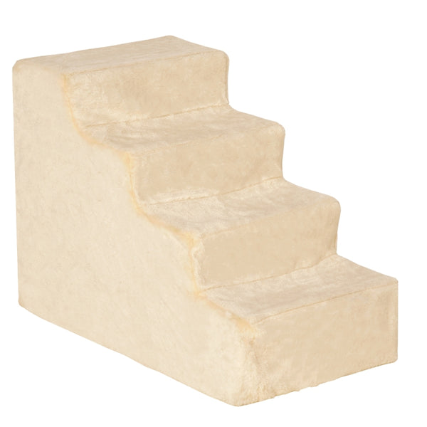 Hondentrap met 4 treden en afneembare pluche hoes – beige – 60×35×44 cm