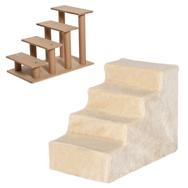 Hondentrap met 4 treden en afneembare pluche hoes – beige – 60×35×44 cm
