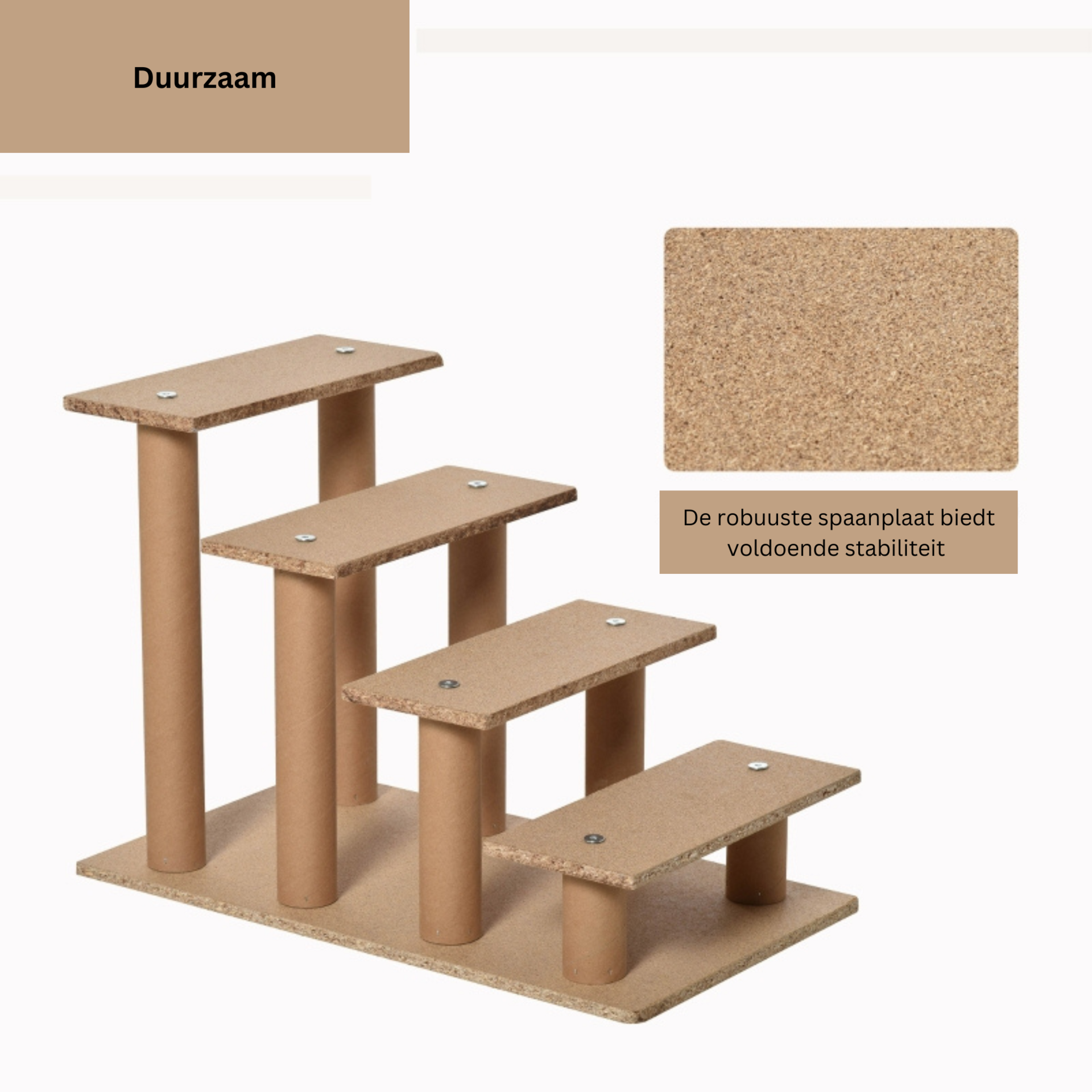 Hondentrap met 4 treden en afneembare pluche hoes – beige – 60×35×44 cm