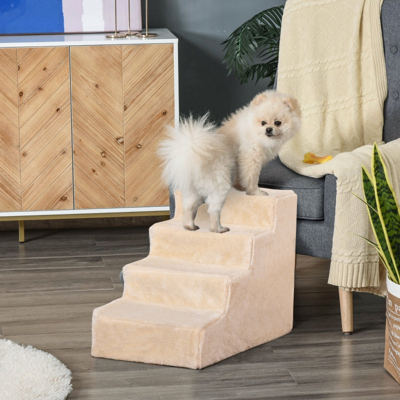 Hondentrap met 4 treden en afneembare pluche hoes – beige – 60×35×44 cm