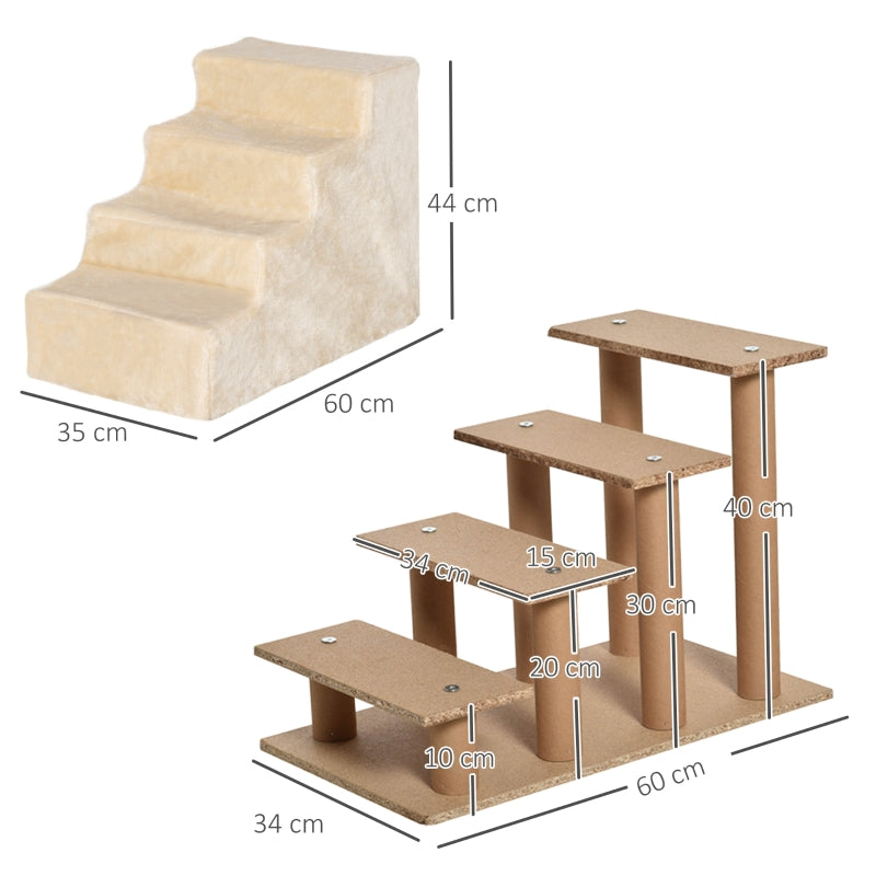 Hondentrap met 4 treden en afneembare pluche hoes – beige – 60×35×44 cm