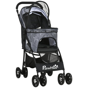 Opvouwbare hondenbuggy met verstelbare kap en opbergruimte – grijs/zwart – 81×48×99 cm, lichtgewicht en praktisch ontwerp
