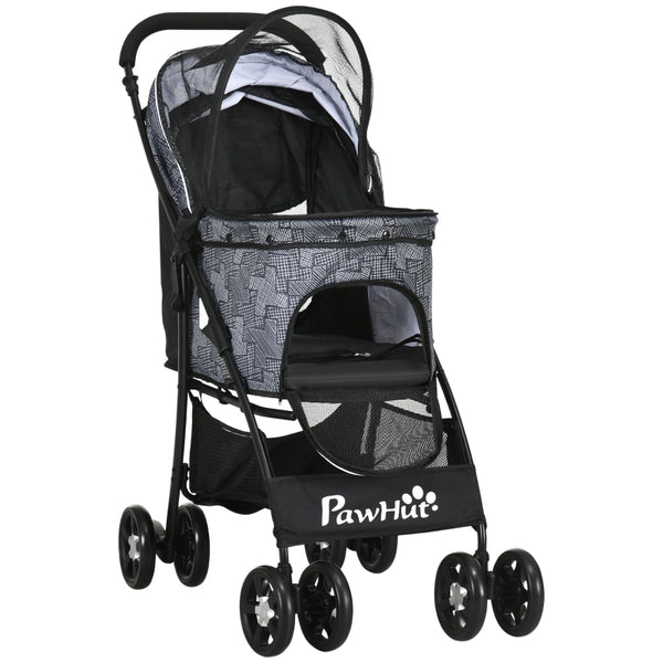Opvouwbare hondenbuggy met verstelbare kap en opbergruimte – grijs/zwart – 81×48×99 cm