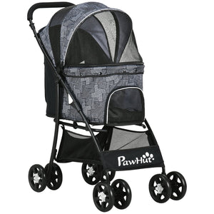 Opvouwbare hondenbuggy met verstelbare kap en opbergruimte – grijs/zwart – 81×48×99 cm met ventilatienetten en stevige wielen
