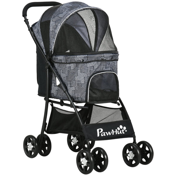 Opvouwbare hondenbuggy met verstelbare kap en opbergruimte – grijs/zwart – 81×48×99 cm