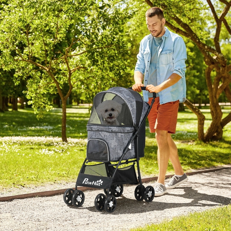 Opvouwbare hondenbuggy met verstelbare kap en opbergruimte – grijs/zwart – 81×48×99 cm