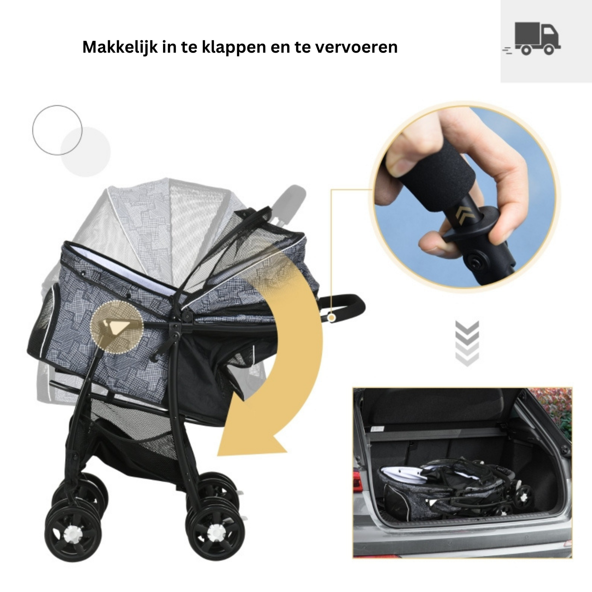 Opvouwbare hondenbuggy met verstelbare kap en opbergruimte – grijs/zwart – 81×48×99 cm