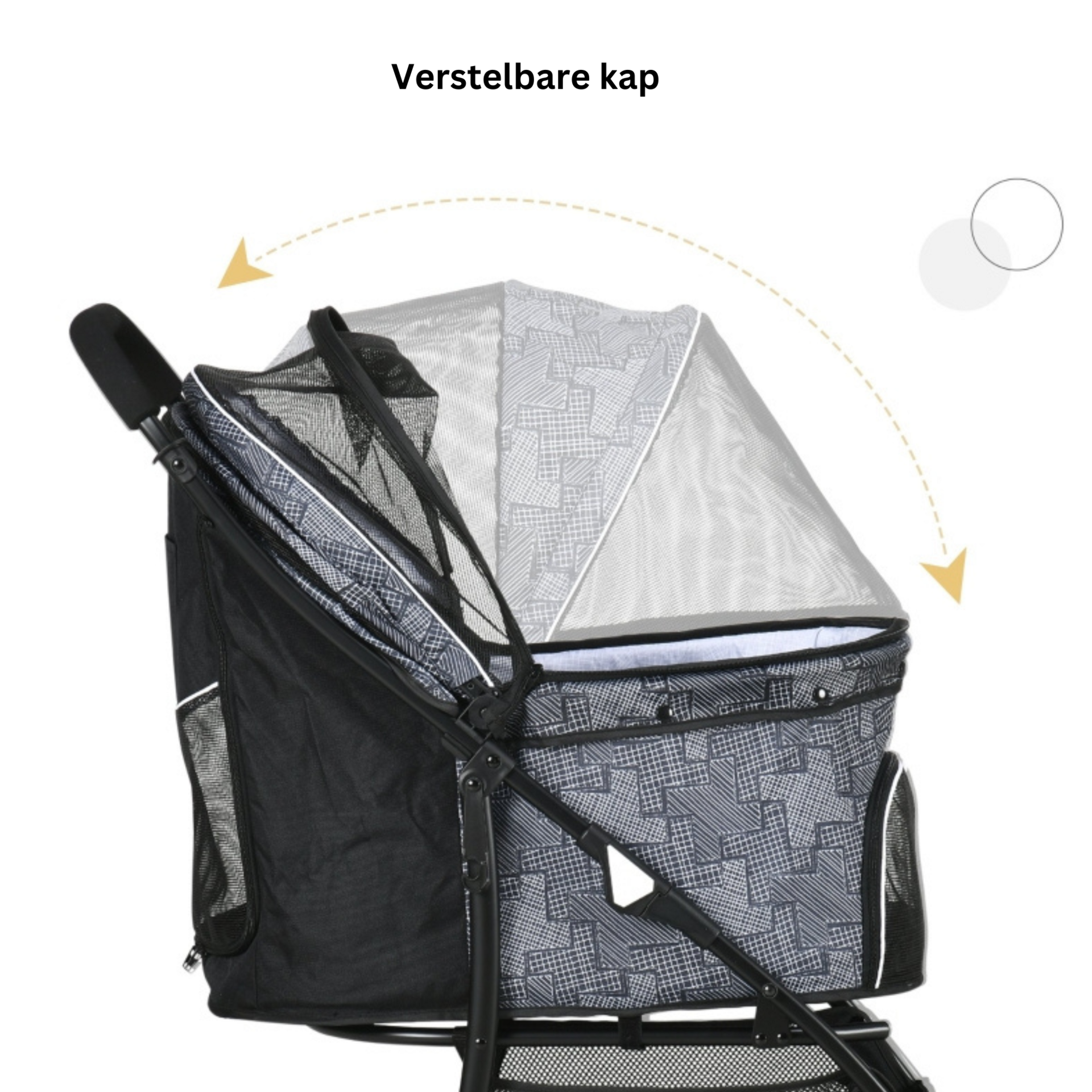 Opvouwbare hondenbuggy met verstelbare kap en opbergruimte – grijs/zwart – 81×48×99 cm