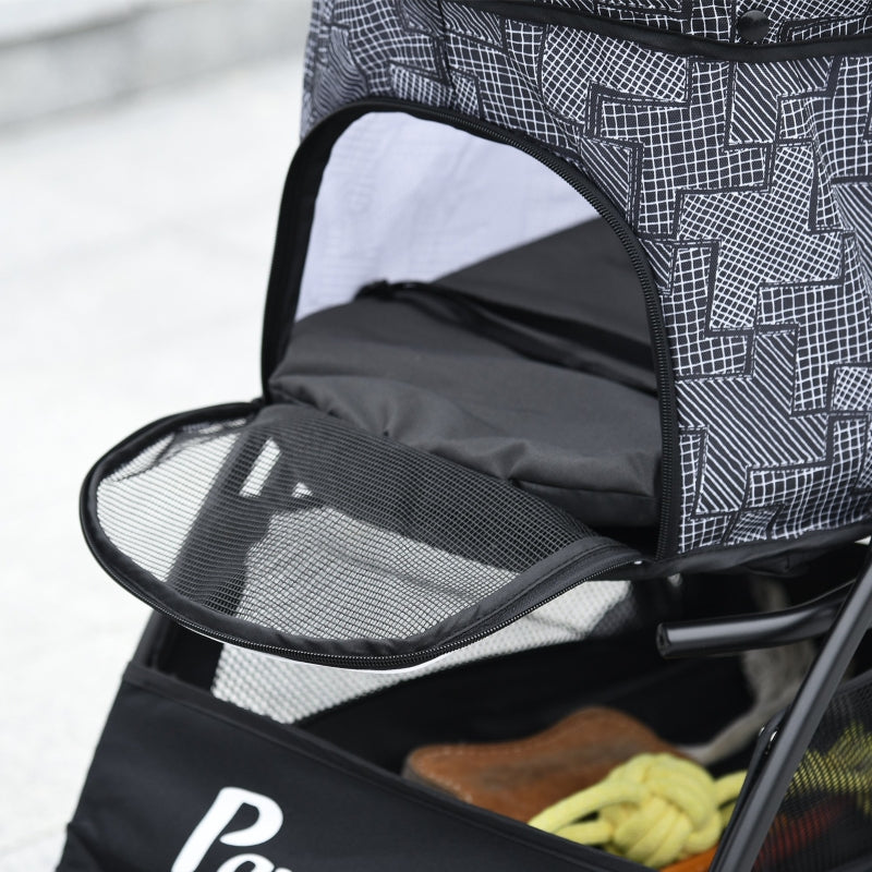 Opvouwbare hondenbuggy met verstelbare kap en opbergruimte – grijs/zwart – 81×48×99 cm