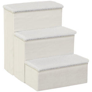 Opvouwbare hondentrap met 3 treden en opbergruimte – wit – 40×59×54 cm met zachte bekleding voor comfortabele grip