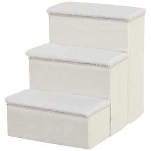 Opvouwbare hondentrap met 3 treden en opbergruimte – wit – 40×59×54 cm met zachte antislip bekleding