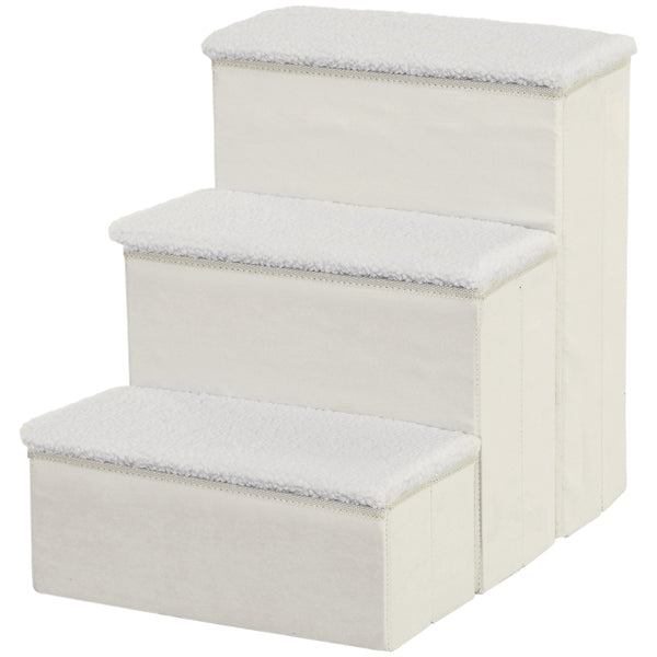 Opvouwbare hondentrap met 3 treden en opbergruimte – wit – 40×59×54 cm