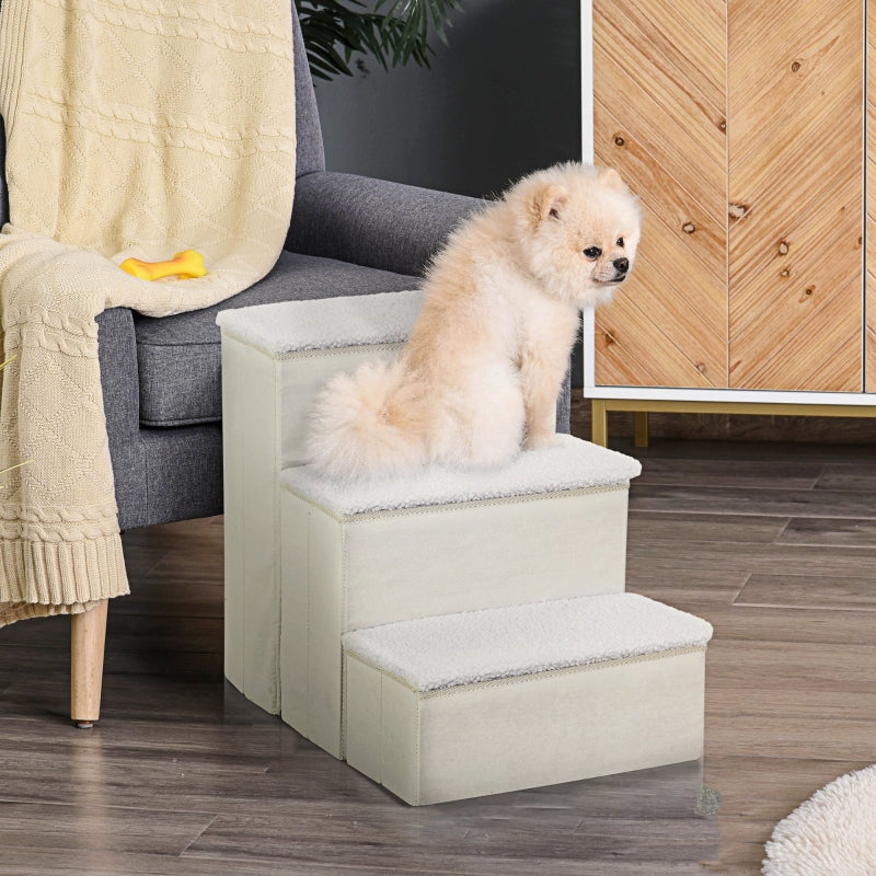 Opvouwbare hondentrap met 3 treden en opbergruimte – wit – 40×59×54 cm