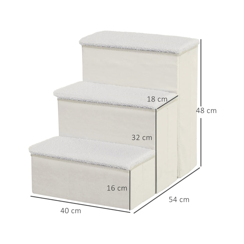 Opvouwbare hondentrap met 3 treden en opbergruimte – wit – 40×59×54 cm
