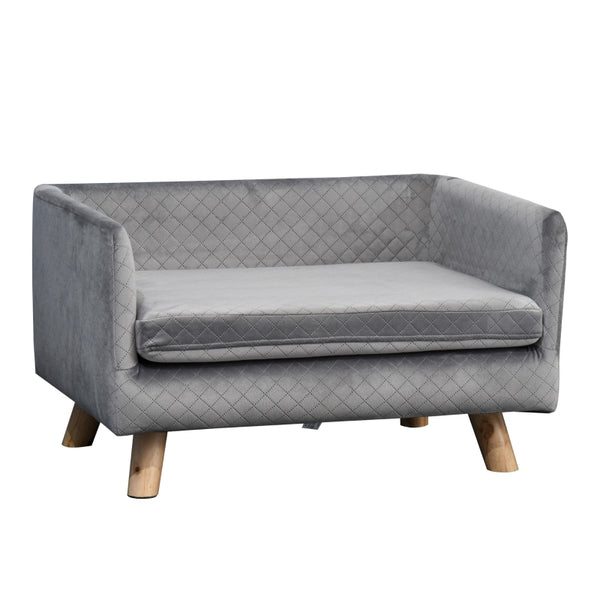 Luxe hondensofa hondenbed met houten poten en wasbaar kussen – grijs – 64×45×36 cm