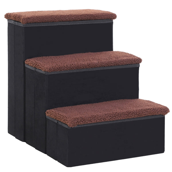 Opvouwbare hondentrap met 3 treden en opbergruimte – zwart – 40×54×48 cm