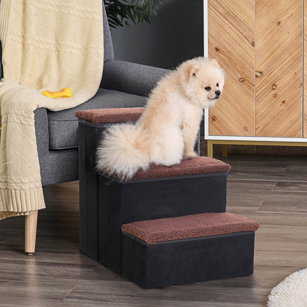 Opvouwbare hondentrap met 3 treden en opbergruimte – zwart – 40×54×48 cm