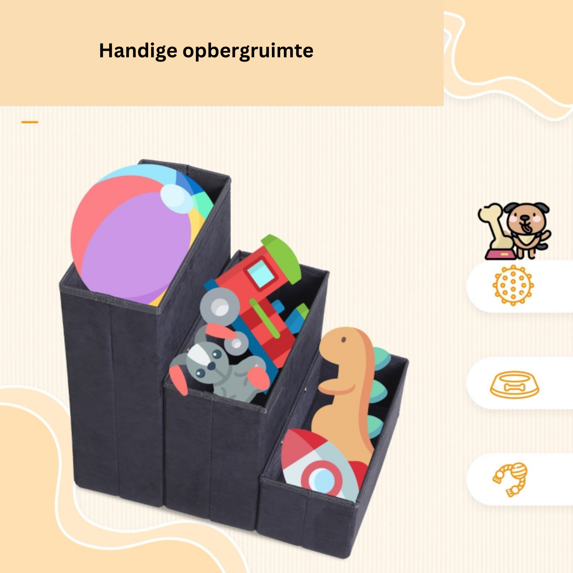 Opvouwbare hondentrap met 3 treden en opbergruimte – zwart – 40×54×48 cm