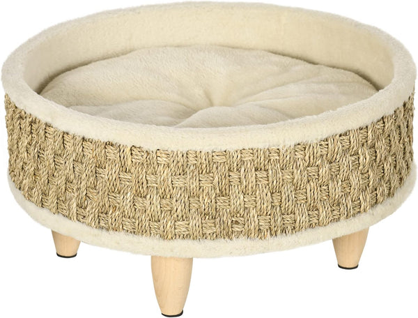 Verhoogde hondenmand kattenmand met wasbaar kussen – beige – Ø48×24,5 cm