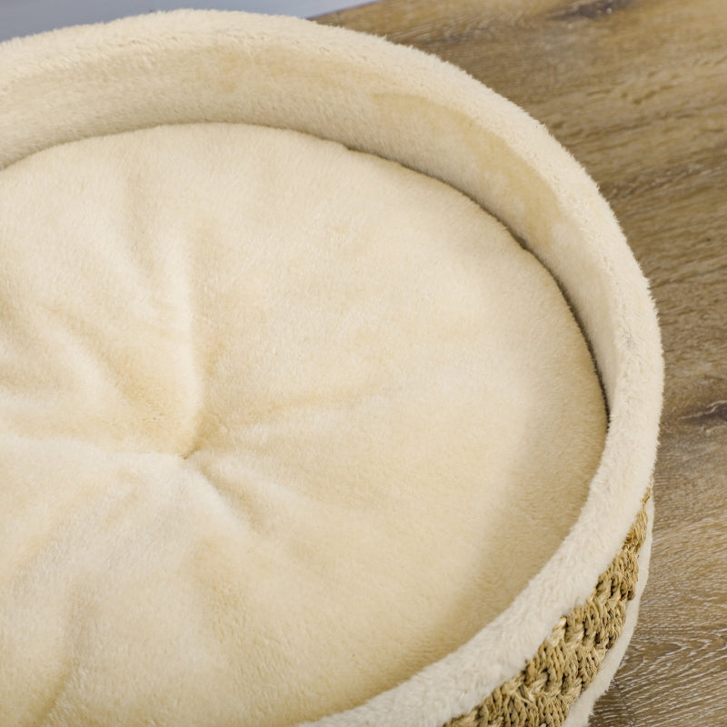 Verhoogde hondenmand kattenmand met wasbaar kussen – beige – Ø48×24,5 cm