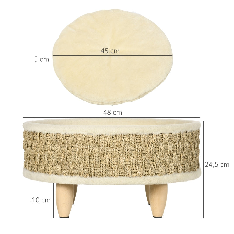 Verhoogde hondenmand kattenmand met wasbaar kussen – beige – Ø48×24,5 cm