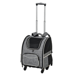 2-in-1 hondentrolley en rugzak met ademend mesh grijs zwart 43×33×51,5 cm handig en comfortabel voor onderweg