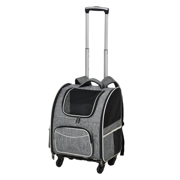 2-in-1 hondentrolley en rugzak met ademend mesh – grijs/zwart – 43×33×51,5 cm