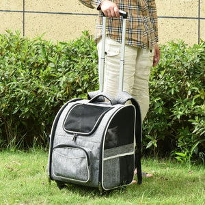 2-in-1 hondentrolley en rugzak met ademend mesh – grijs/zwart – 43×33×51,5 cm gebruikt als draagbare hondenvervoer oplossing buiten