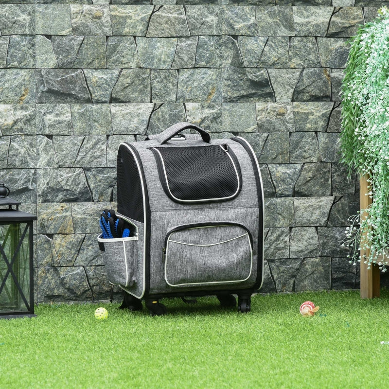 2-in-1 hondentrolley en rugzak met ademend mesh – grijs/zwart – 43×33×51,5 cm