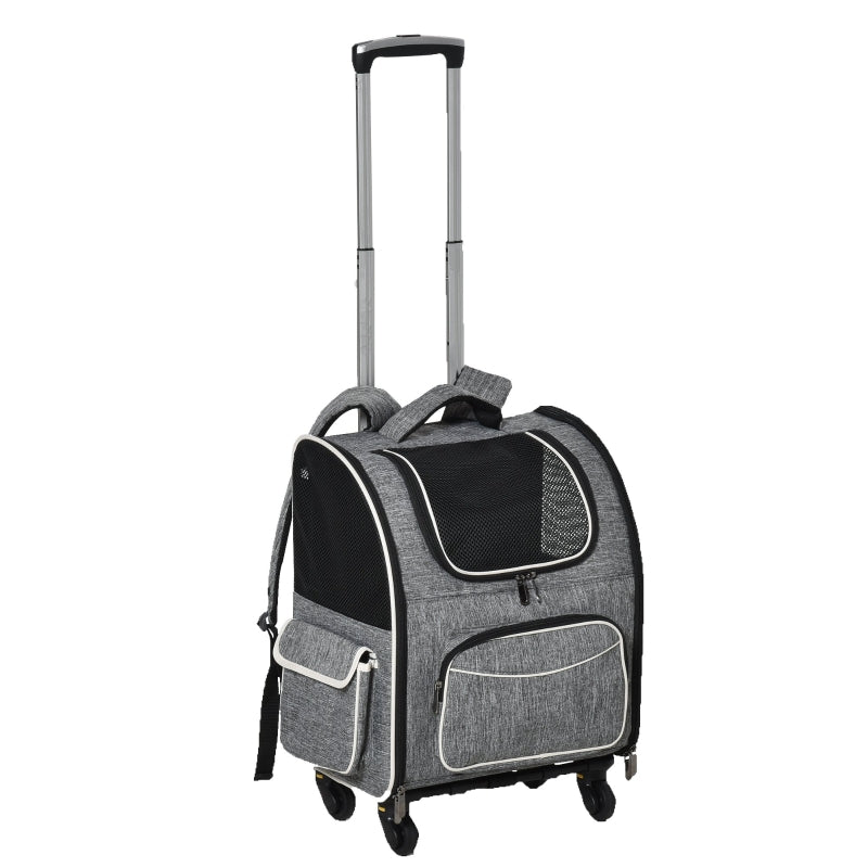 2-in-1 hondentrolley en rugzak met ademend mesh – grijs/zwart – 43×33×51,5 cm
