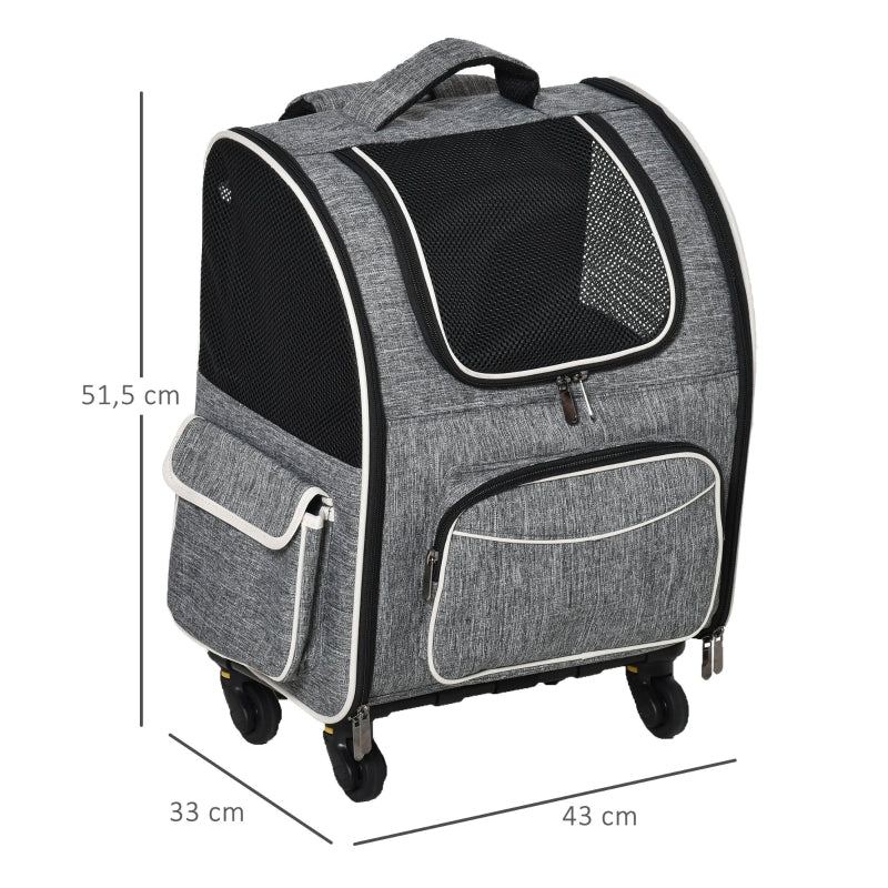 2-in-1 hondentrolley en rugzak met ademend mesh – grijs/zwart – 43×33×51,5 cm