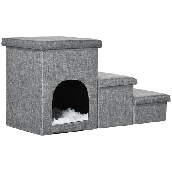 Opvouwbare hondentrap met 3 treden en pluche bekleding – grijs – 74×33×41 cm