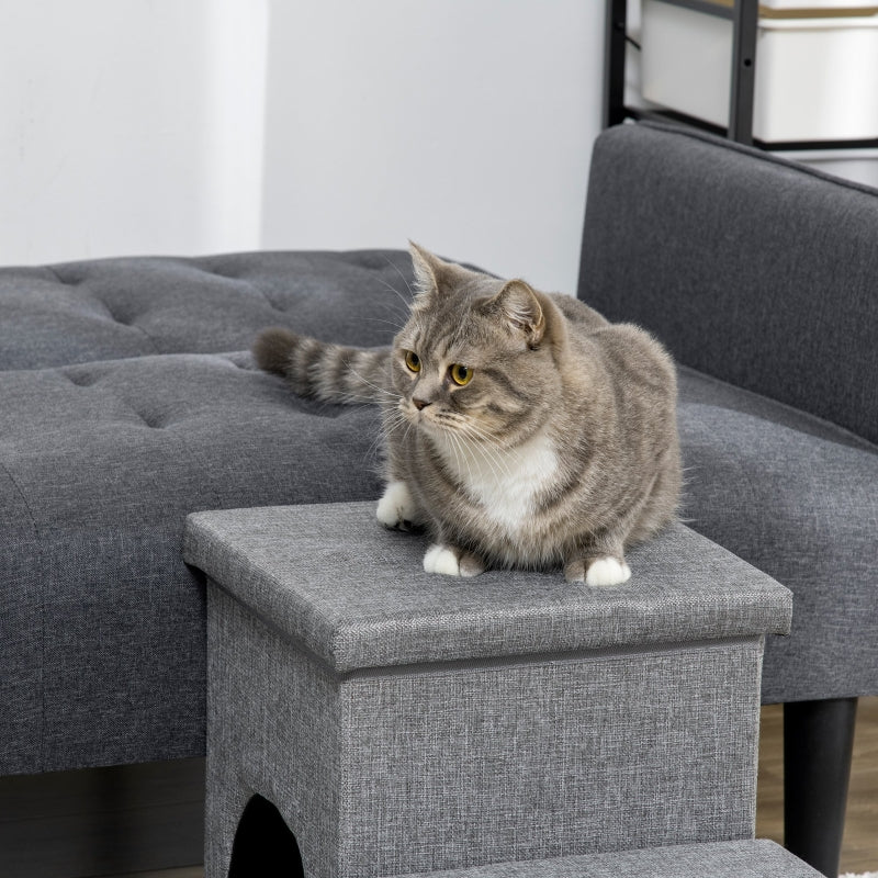 Opvouwbare hondentrap met 3 treden en pluche bekleding – grijs – 74×33×41 cm