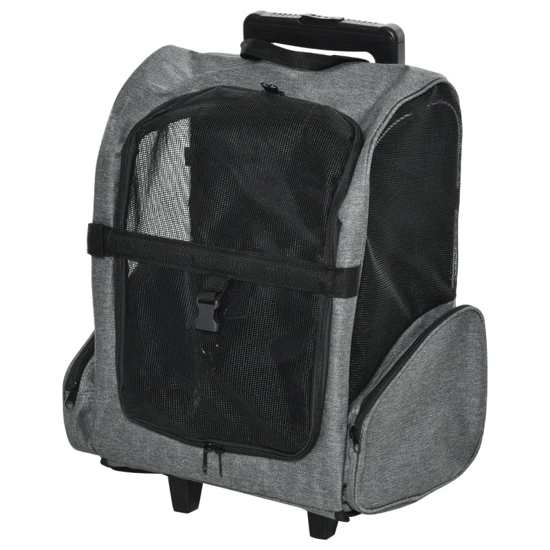 2-in-1 hondentrolley en rugzak met ademend mesh – grijs – 42×25×55 cm