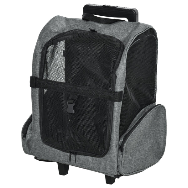 2-in-1 hondentrolley en rugzak met ademend mesh – grijs – 42×25×55 cm