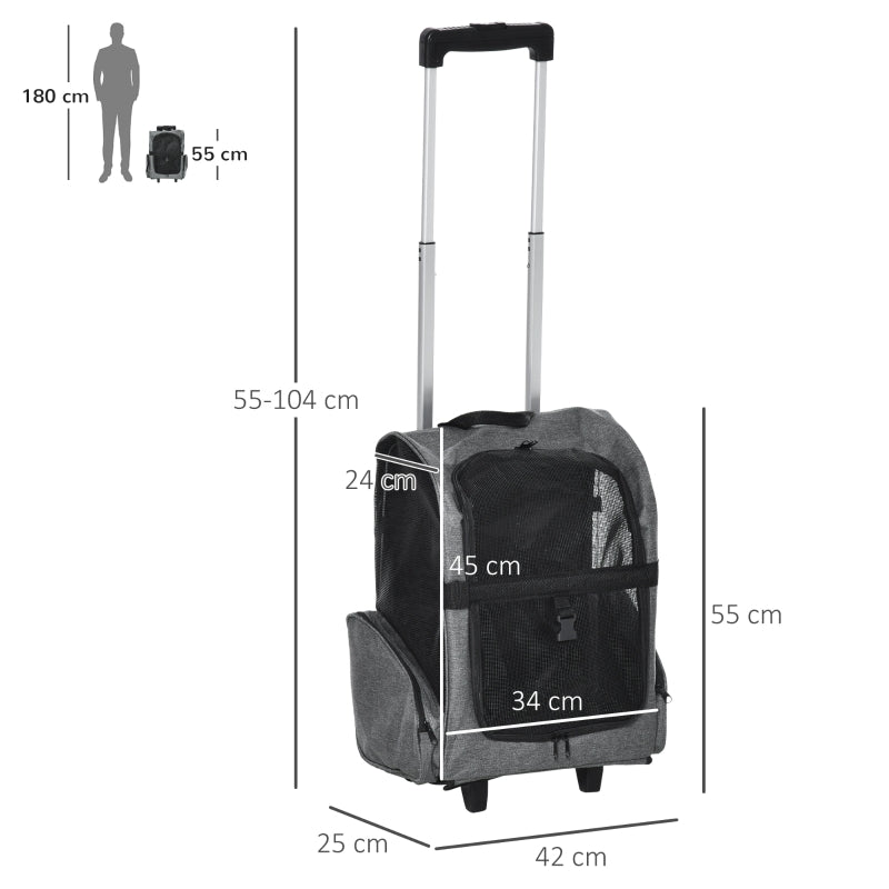 2-in-1 hondentrolley en rugzak met ademend mesh – grijs – 42×25×55 cm