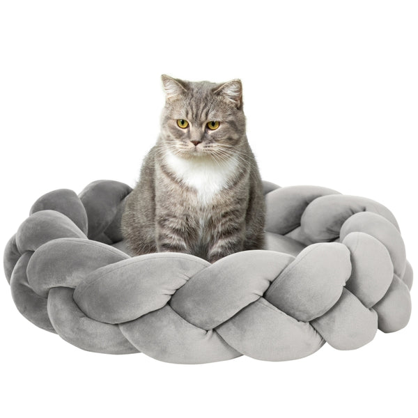 Ronde hondenmand kattenmand met wasbaar kussen – grijs – Ø55×14 cm