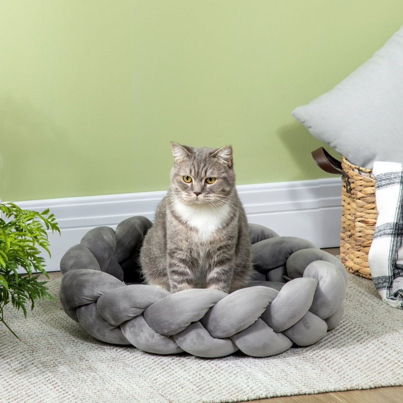 Ronde hondenmand kattenmand met wasbaar kussen – grijs – Ø55×14 cm