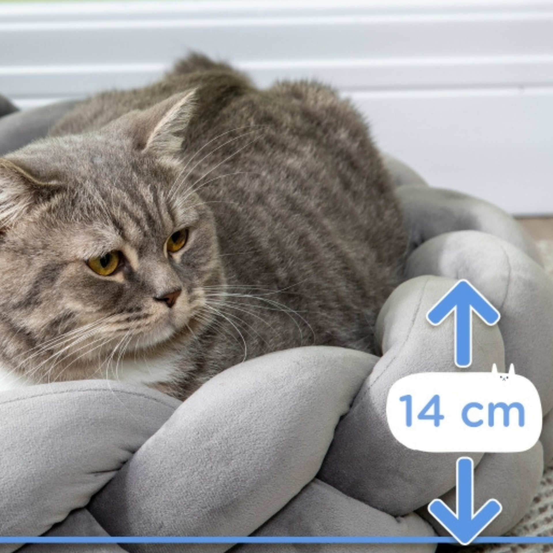 Ronde hondenmand kattenmand met wasbaar kussen – grijs – Ø55×14 cm