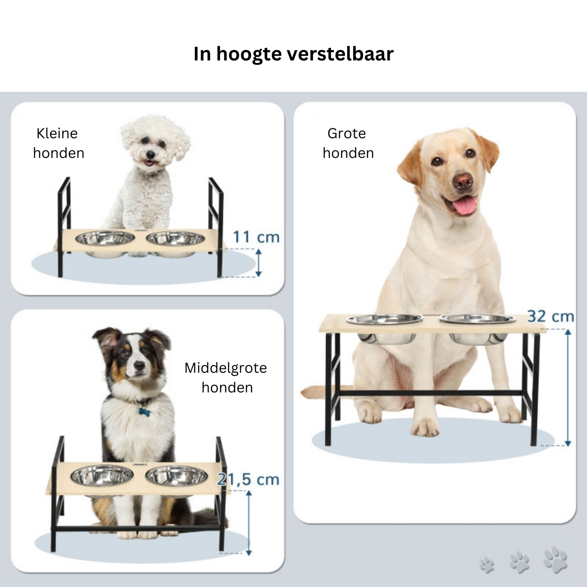 Verstelbare voerbak hond en kat met duurzame materialen in naturel, zwart en zilver