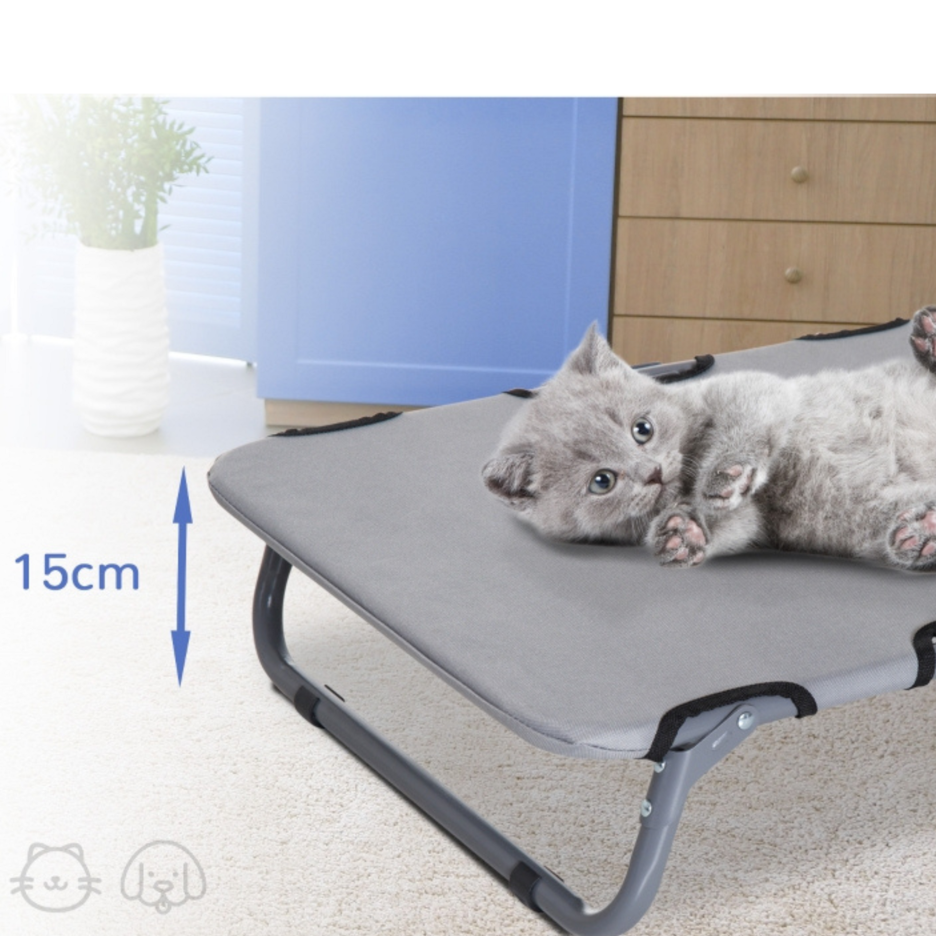 Opvouwbare hondenstretcher hondenbed met ademende stof – grijs – 59×46×15 cm