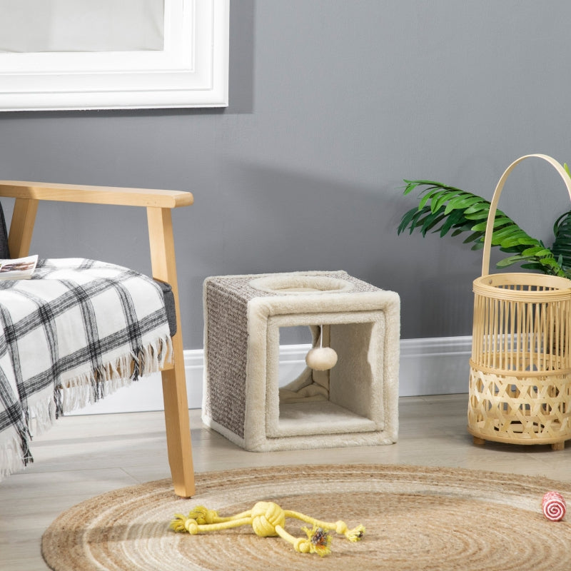 Kattentunnel met speelbal en sisal bekleding – bruin/beige – 98×30×30 cm