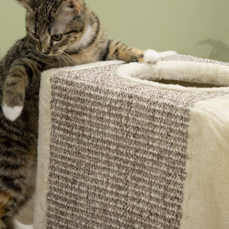 Kattentunnel met speelbal en sisal bekleding – bruin/beige – 98×30×30 cm